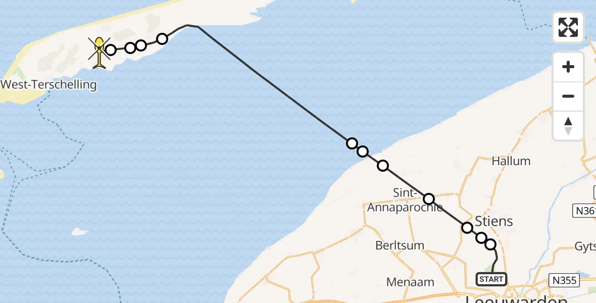 Routekaart van de vlucht: Ambulanceheli naar Midsland, Keegsdijkje