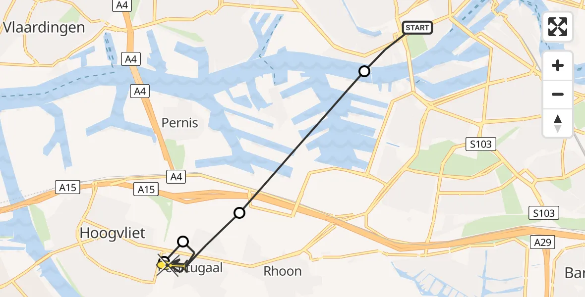 Routekaart van de vlucht: Lifeliner 2 naar Poortugaal, Westzeedijk