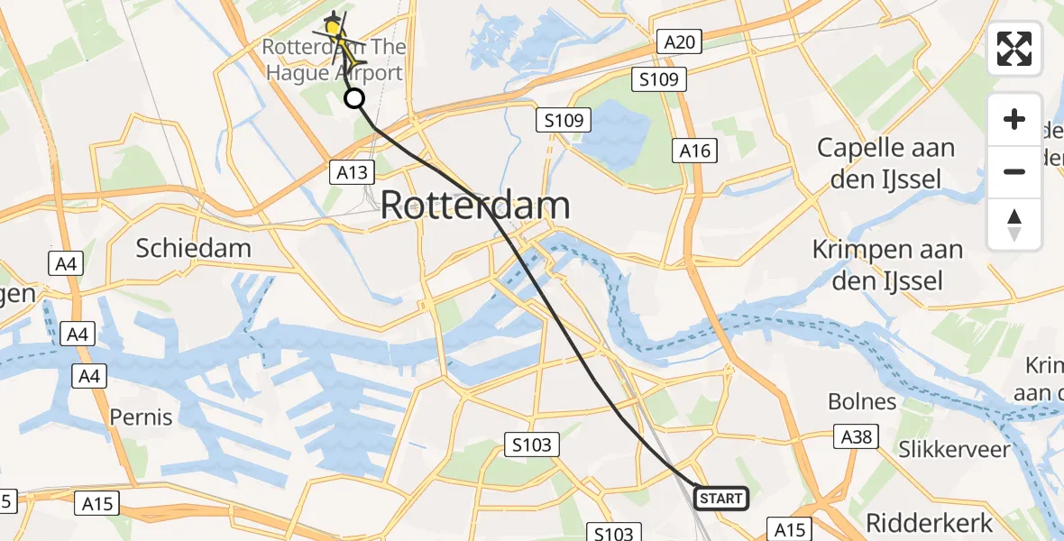 Routekaart van de vlucht: Lifeliner 2 naar Rotterdam The Hague Airport, Aesopusplaats