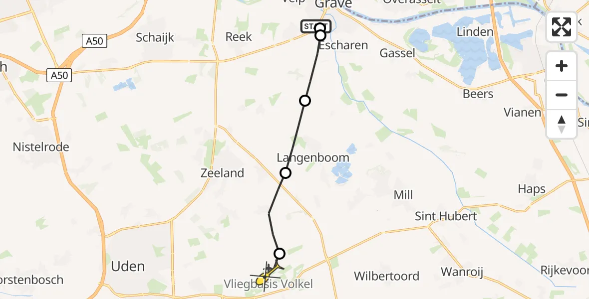 Routekaart van de vlucht: Lifeliner 3 naar Vliegbasis Volkel, Hoogeweg
