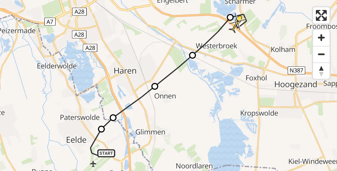 Routekaart van de vlucht: Lifeliner 4 naar Scharmer, Langesteeg