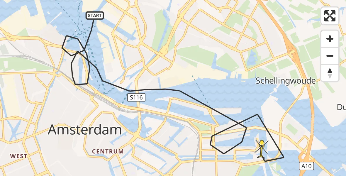 Vluchtroute Politiehelikopter van Amsterdam naar Amsterdam