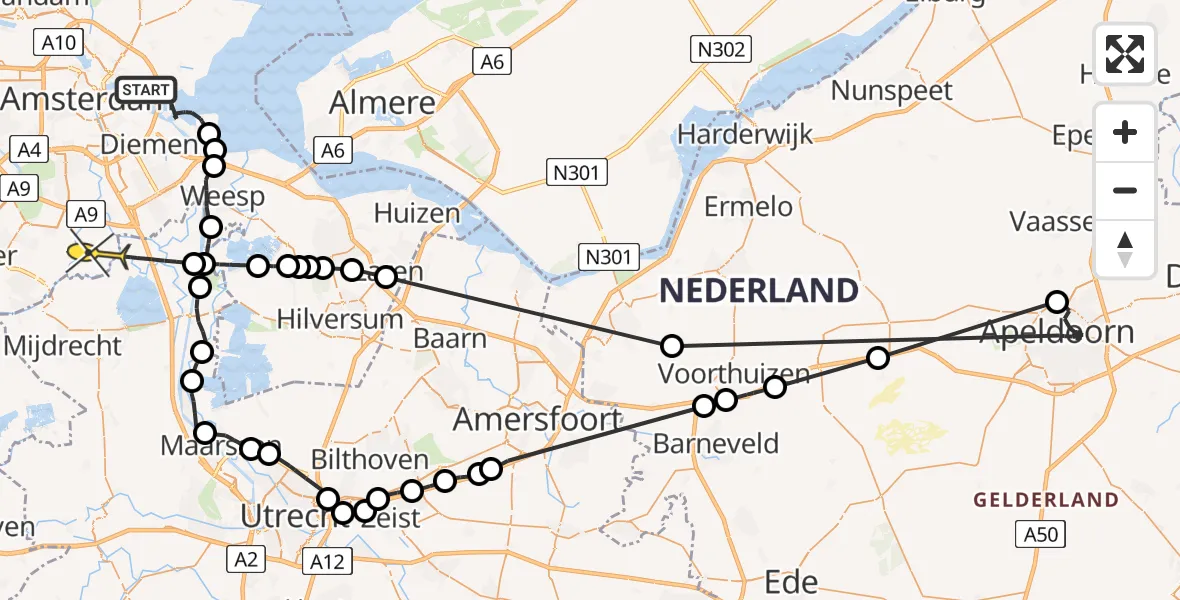 Routekaart van de vlucht: Politiehelikopter naar Ouderkerk aan de Amstel, Durgerdammerdijk