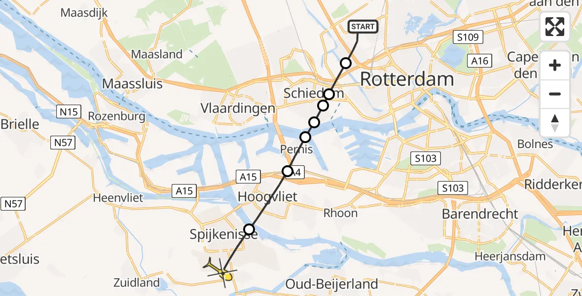 Routekaart van de vlucht: Lifeliner 2 naar Spijkenisse, Deelenpad