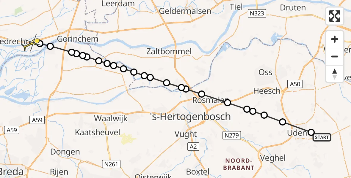 Routekaart van de vlucht: Lifeliner 3 naar Hardinxveld-Giessendam, Jagersveld