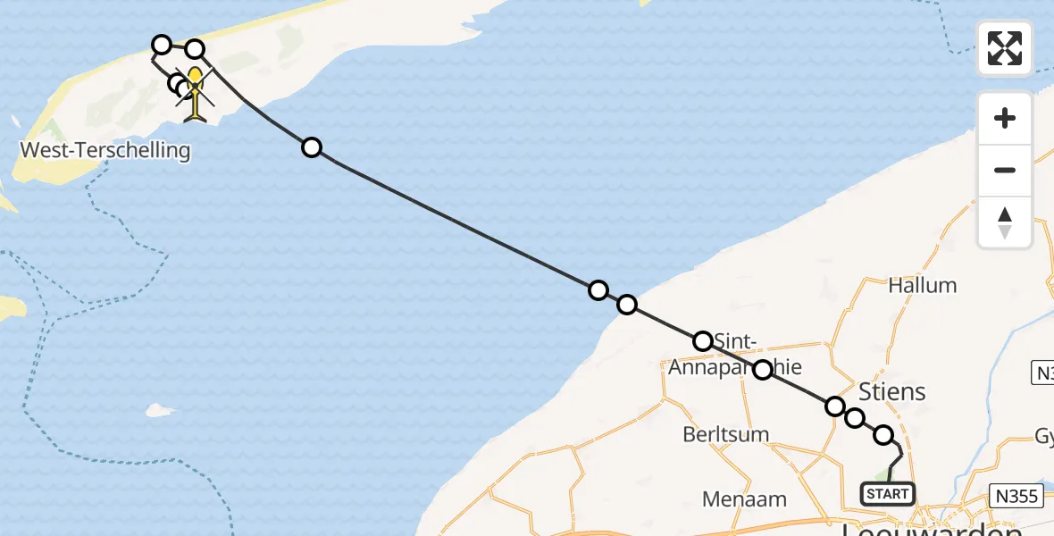 Routekaart van de vlucht: Ambulanceheli naar Midsland, Keegsdijkje