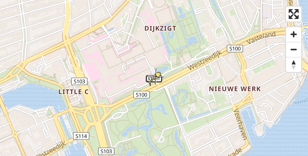 Routekaart van de vlucht: Lifeliner 3 naar Erasmus MC, Westzeedijk