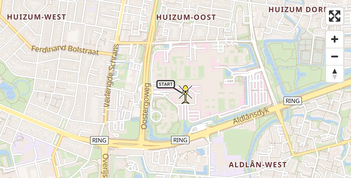 Routekaart van de vlucht: Ambulanceheli naar Leeuwarden, Aldlânsdyk