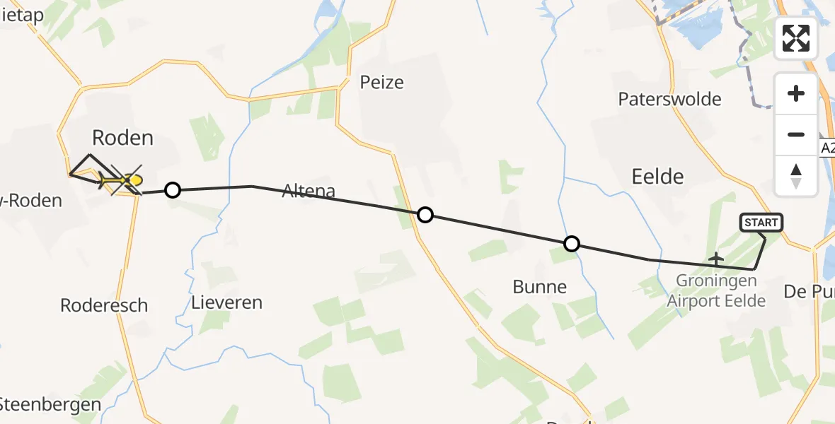 Routekaart van de vlucht: Lifeliner 4 naar Roden, Vissersweg