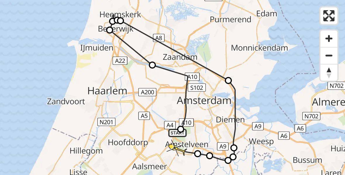 Routekaart van de vlucht: Politieheli naar Amstelveen, Nieuwe Meer