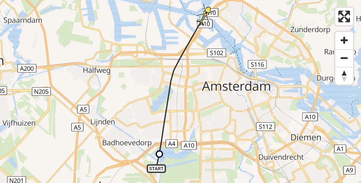Routekaart van de vlucht: Politiehelikopter naar Amsterdam, Sloterweg