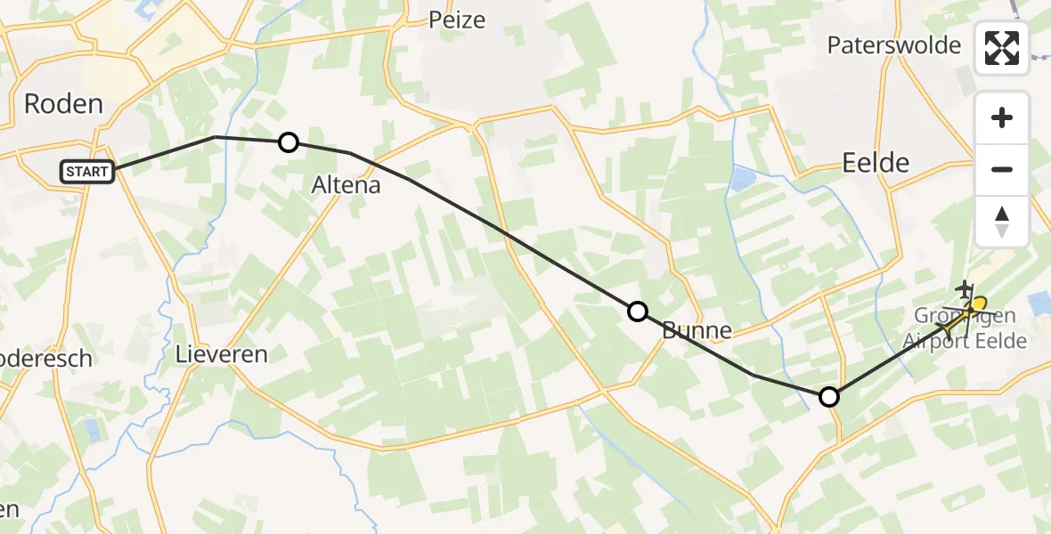 Routekaart van de vlucht: Lifeliner 4 naar Groningen Airport Eelde, Weehorsterweg