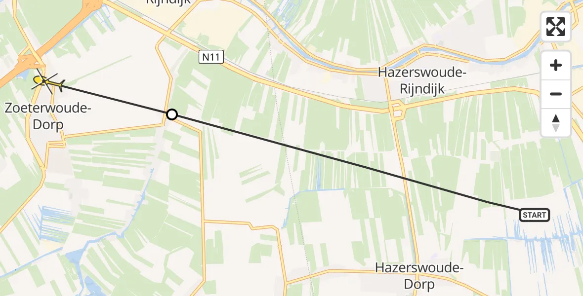 Routekaart van de vlucht: Politiehelikopter naar Zoeterwoude, Vierheemskinderenweg