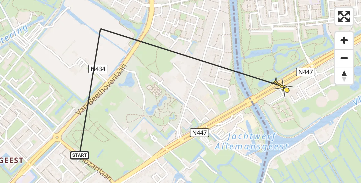 Routekaart van de vlucht: Politiehelikopter naar Leiden, Voorschoterweg
