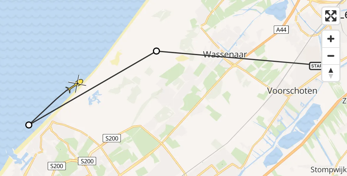 Routekaart van de vlucht: Politiehelikopter naar Wassenaar, Snellenberg