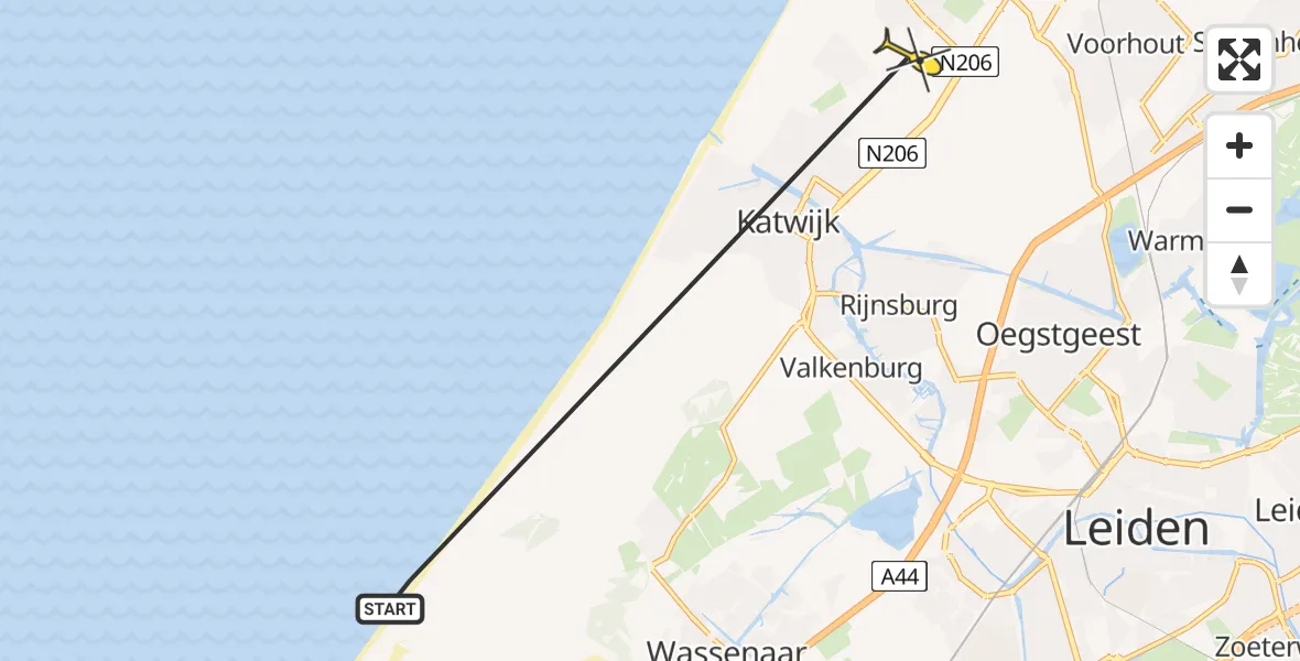 Routekaart van de vlucht: Politiehelikopter naar Noordwijk, Herenweg