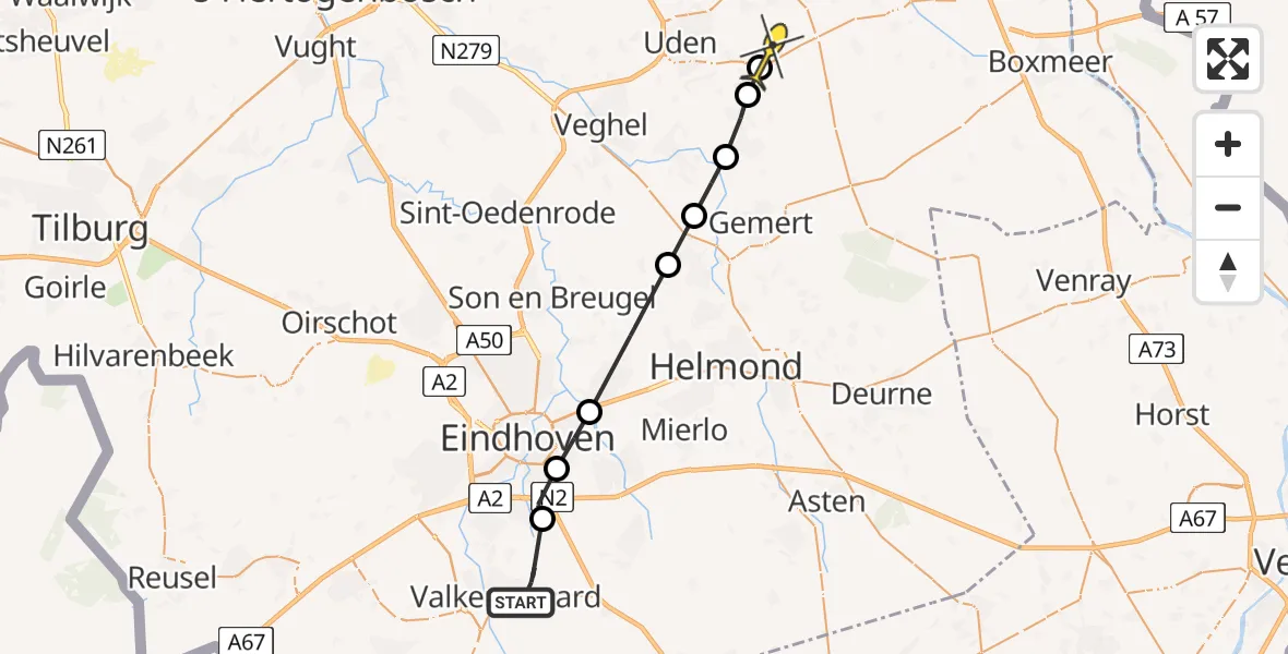 Routekaart van de vlucht: Lifeliner 3 naar Vliegbasis Volkel, Sparrenlaan