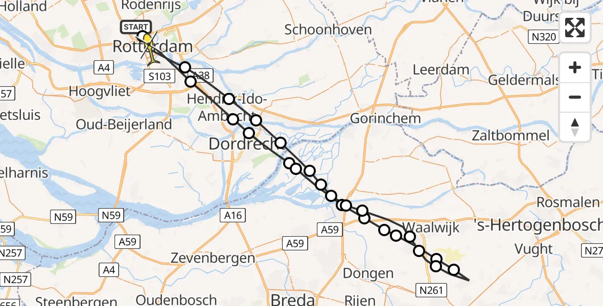 Routekaart van de vlucht: Lifeliner 2 naar Leids Universitair Medisch Centrum (LUMC), Buys Ballotlaan