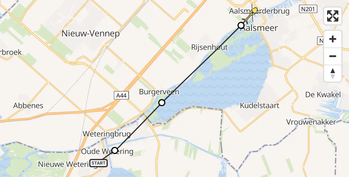 Routekaart van de vlucht: Politiehelikopter naar Aalsmeerderbrug, Kerklaan