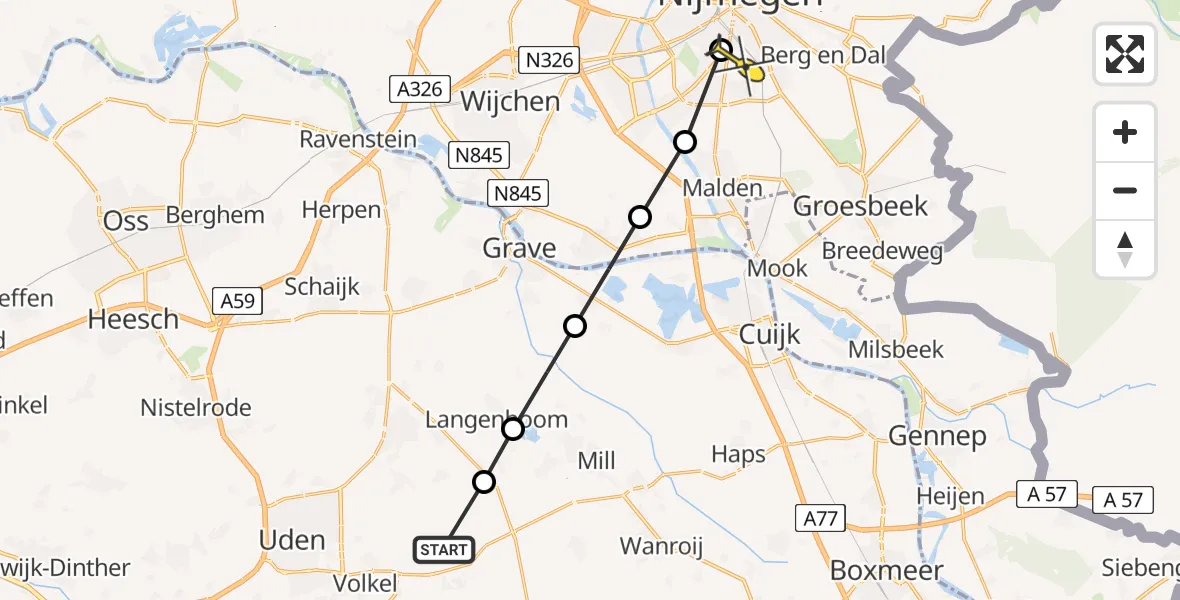 Routekaart van de vlucht: Lifeliner 3 naar Radboud Universitair Medisch Centrum, Peelweg