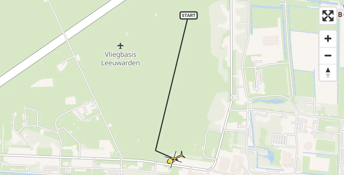 Routekaart van de vlucht: Ambulancehelikopter naar Vliegbasis Leeuwarden, Keegsdijkje