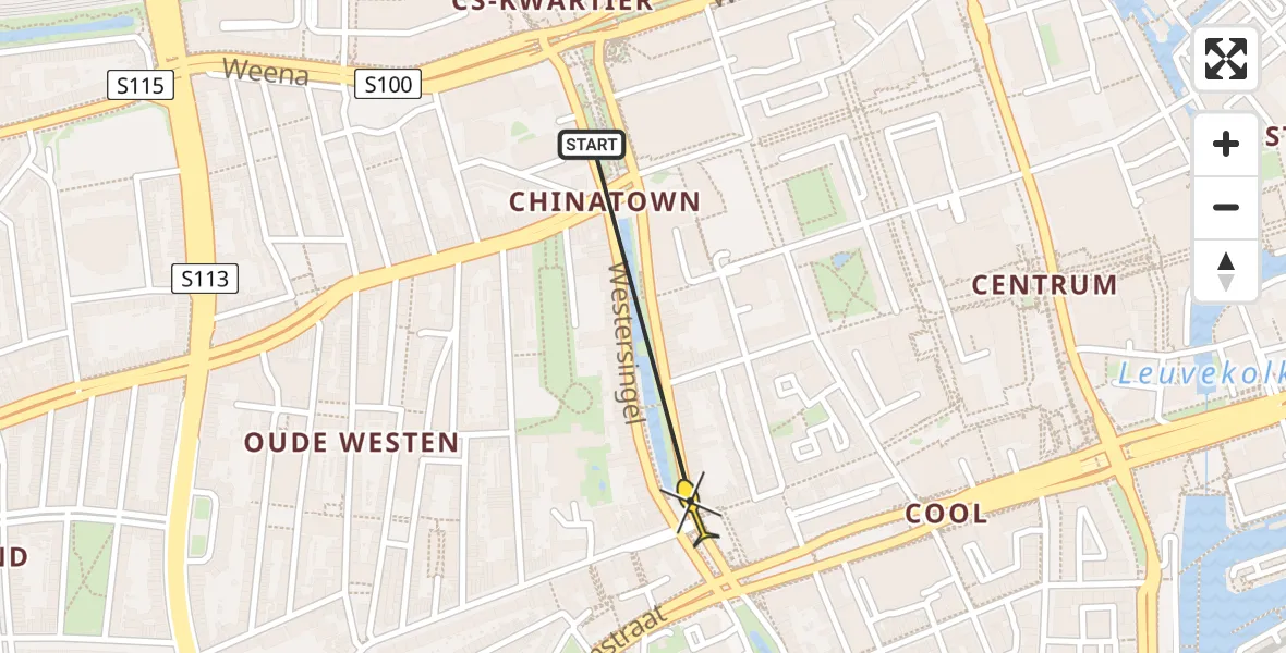 Routekaart van de vlucht: Lifeliner 2 naar Erasmus MC, Oude Binnenweg