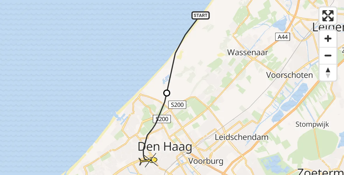 Routekaart van de vlucht: Politiehelikopter naar Den Haag, Lange Pan