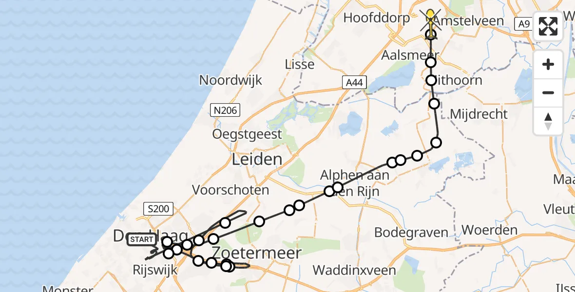 Routekaart van de vlucht: Politieheli naar Schiphol, Monstersestraat