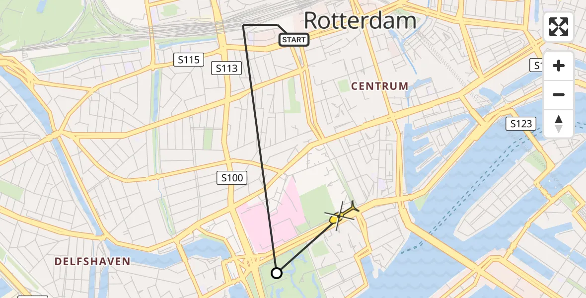 Routekaart van de vlucht: Lifeliner 2 naar Erasmus MC, Stationsplein