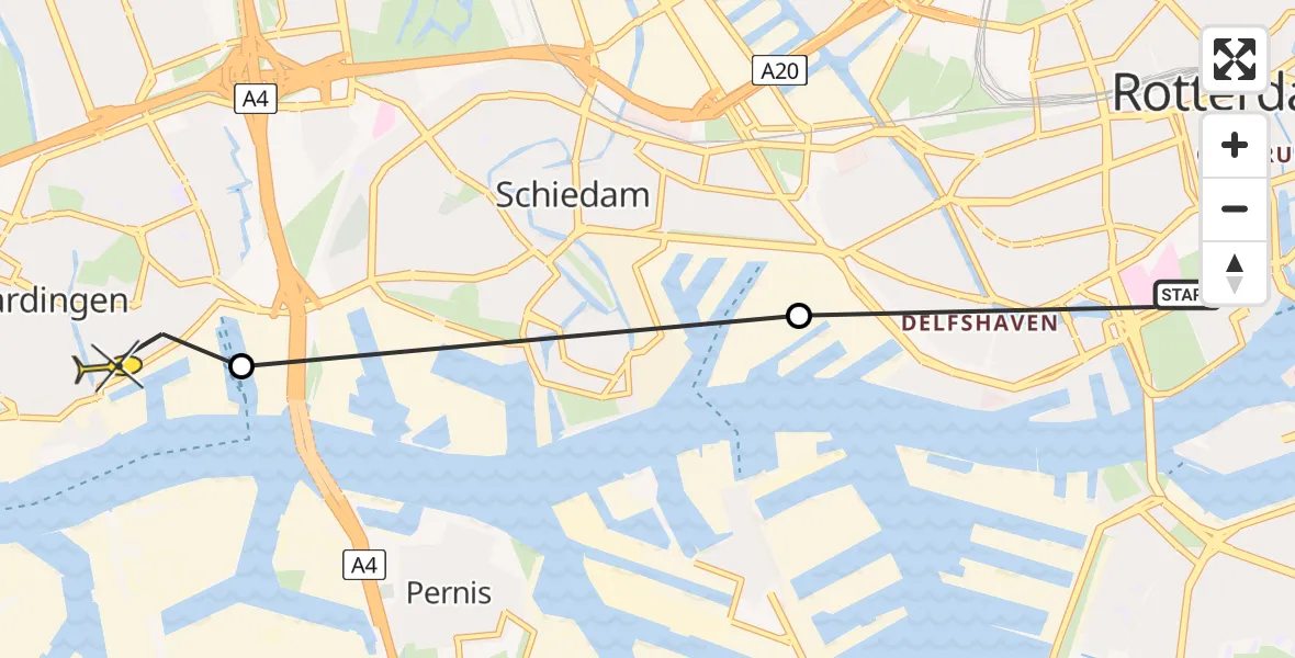 Routekaart van de vlucht: Lifeliner 2 naar Vlaardingen, Keileweg