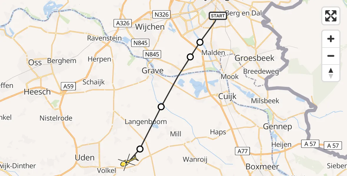 Routekaart van de vlucht: Lifeliner 3 naar Vliegbasis Volkel, Schoutstraat
