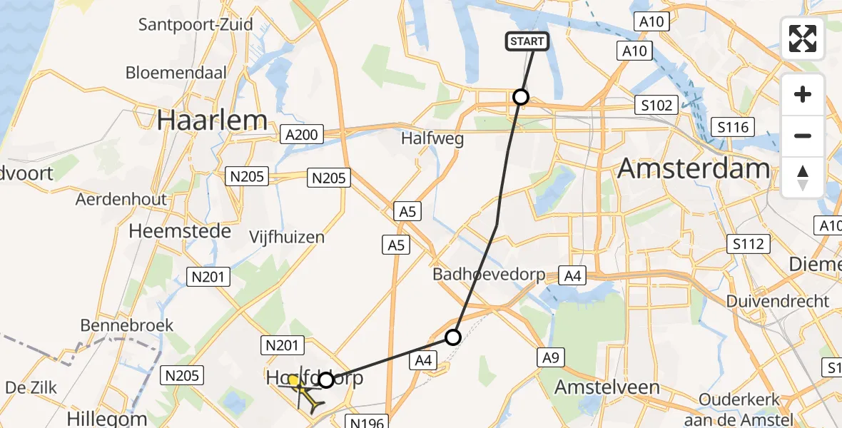 Routekaart van de vlucht: Lifeliner 1 naar Hoofddorp, Galwin