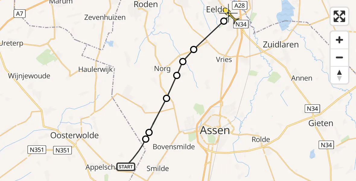 Routekaart van de vlucht: Lifeliner 4 naar Groningen Airport Eelde, Negende Wiek