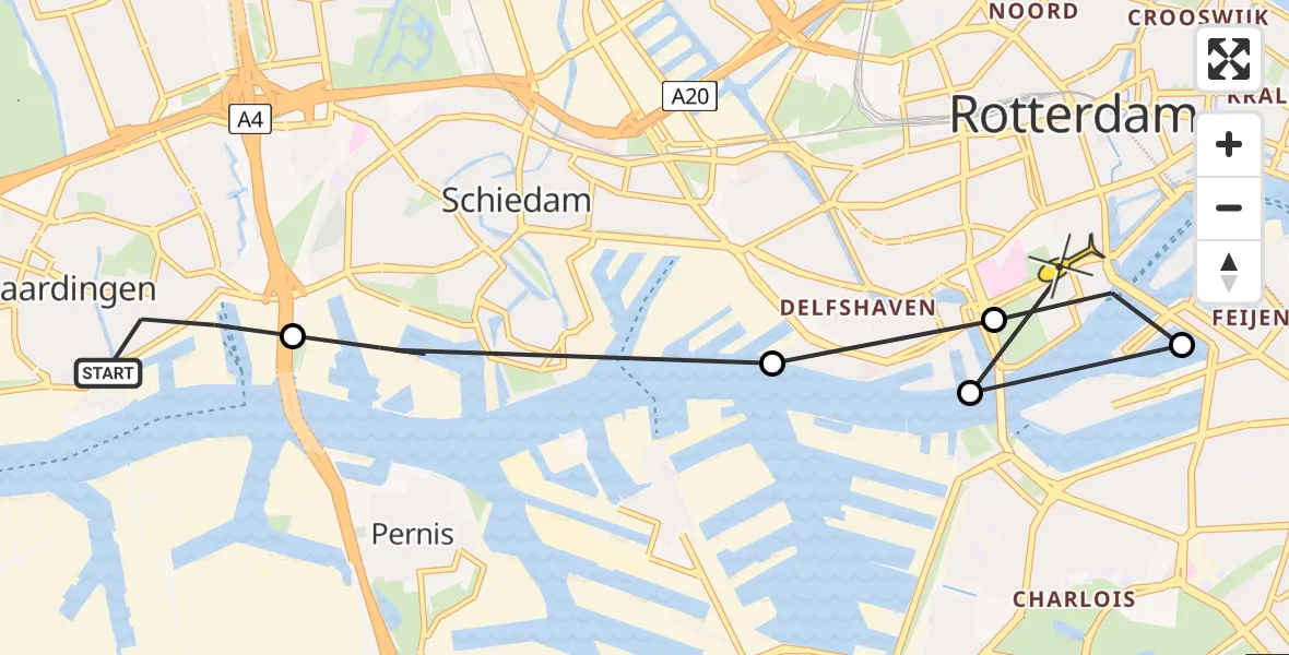 Routekaart van de vlucht: Lifeliner 2 naar Erasmus MC, Vulcaanweg