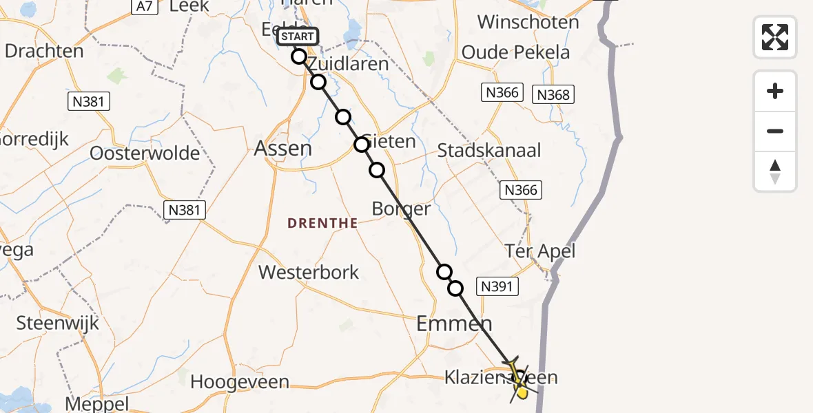 Routekaart van de vlucht: Lifeliner 4 naar Klazienaveen, Moespot