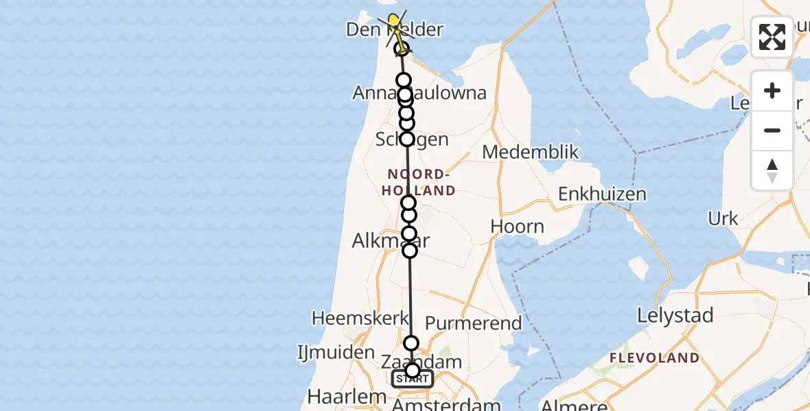 Routekaart van de vlucht: Lifeliner 1 naar Den Helder, Hoofdtocht