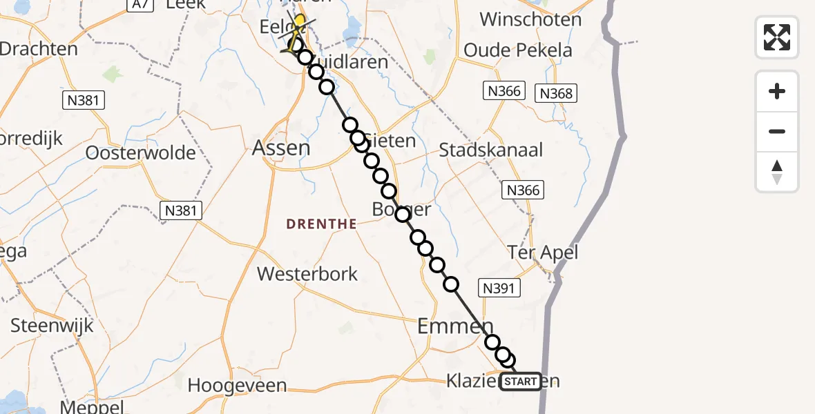 Routekaart van de vlucht: Lifeliner 4 naar Groningen Airport Eelde, De Streek