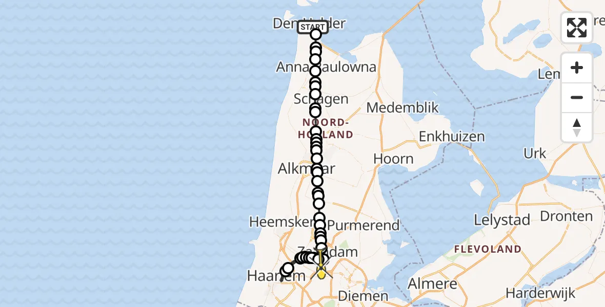 Routekaart van de vlucht: Lifeliner 1 naar Amsterdam Heliport, Karel Doormanweg