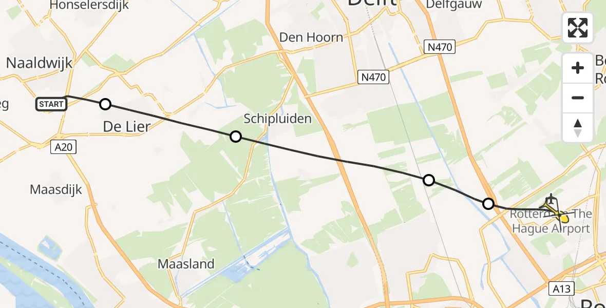Routekaart van de vlucht: Lifeliner 2 naar Rotterdam The Hague Airport, Hoge Noordweg