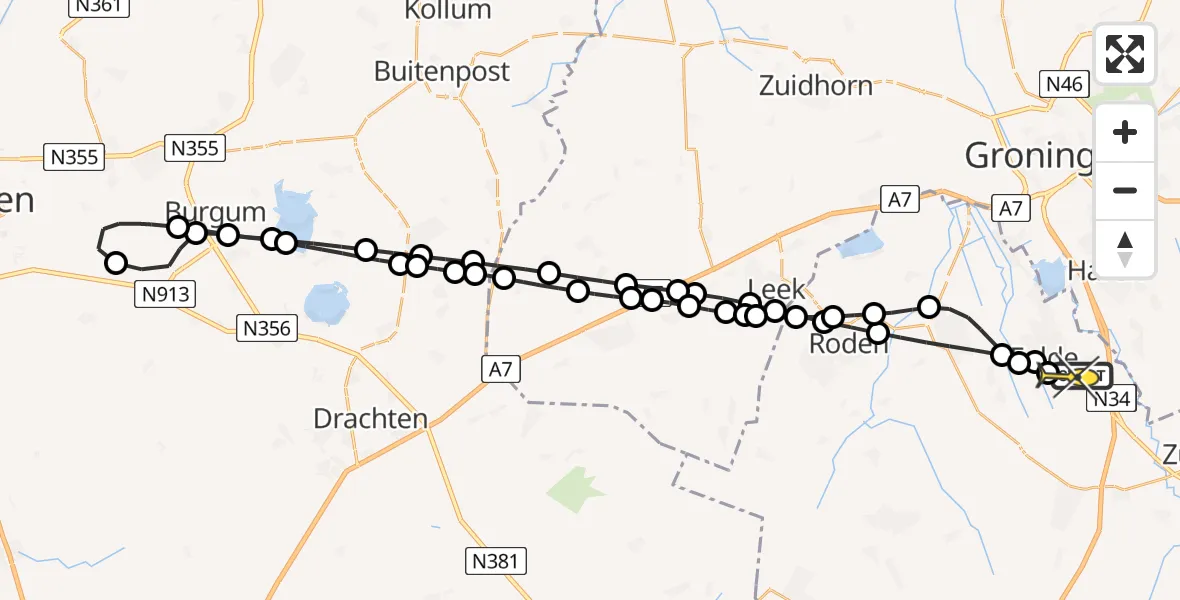 Routekaart van de vlucht: Lifeliner 4 naar Groningen Airport Eelde, Westerhorn