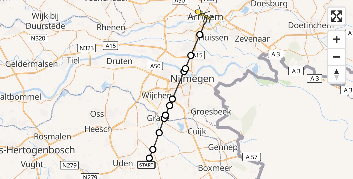 Routekaart van de vlucht: Lifeliner 3 naar Arnhem, Zeelandsedijk