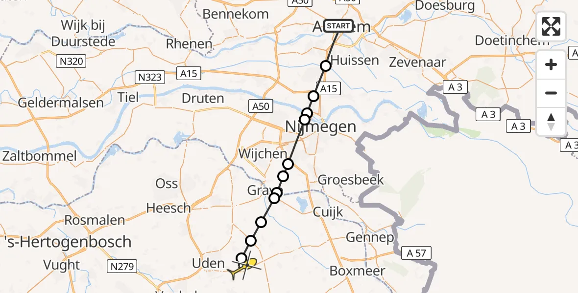 Routekaart van de vlucht: Lifeliner 3 naar Vliegbasis Volkel, Stadsblokkenweg