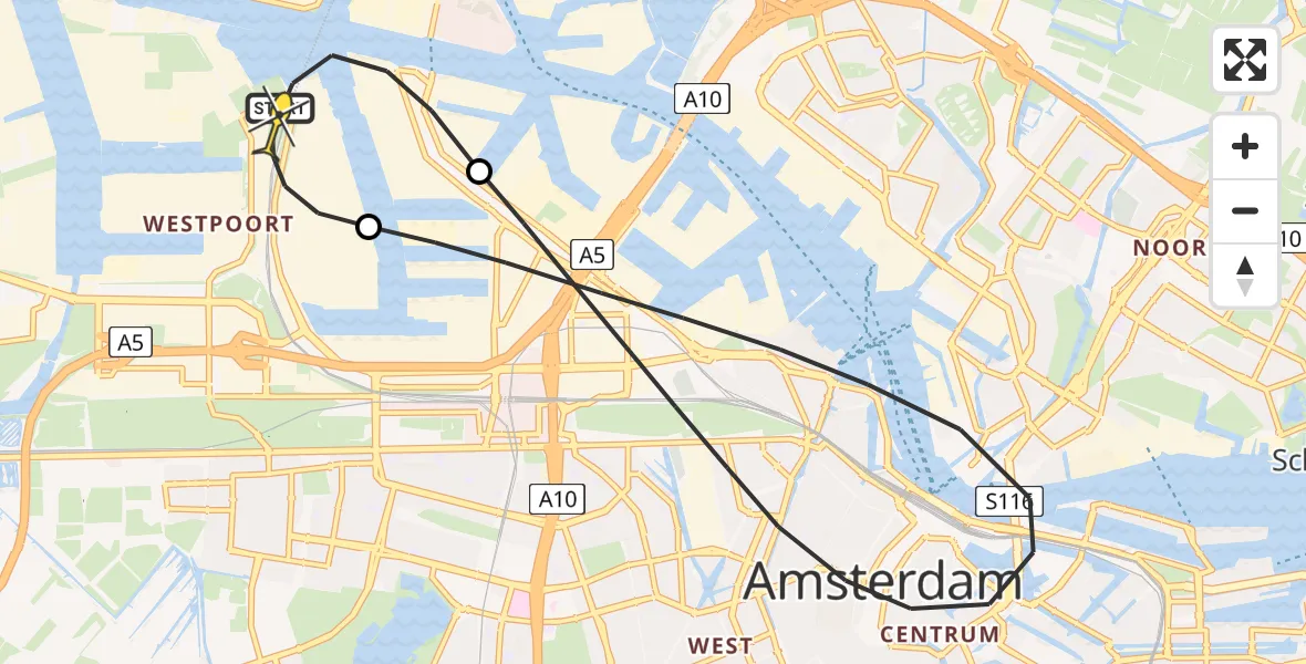Routekaart van de vlucht: Lifeliner 1 naar Amsterdam Heliport, Hemweg