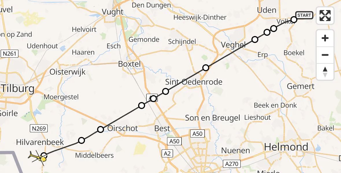 Routekaart van de vlucht: Lifeliner 3 naar Esbeek, Rondweg Volkel