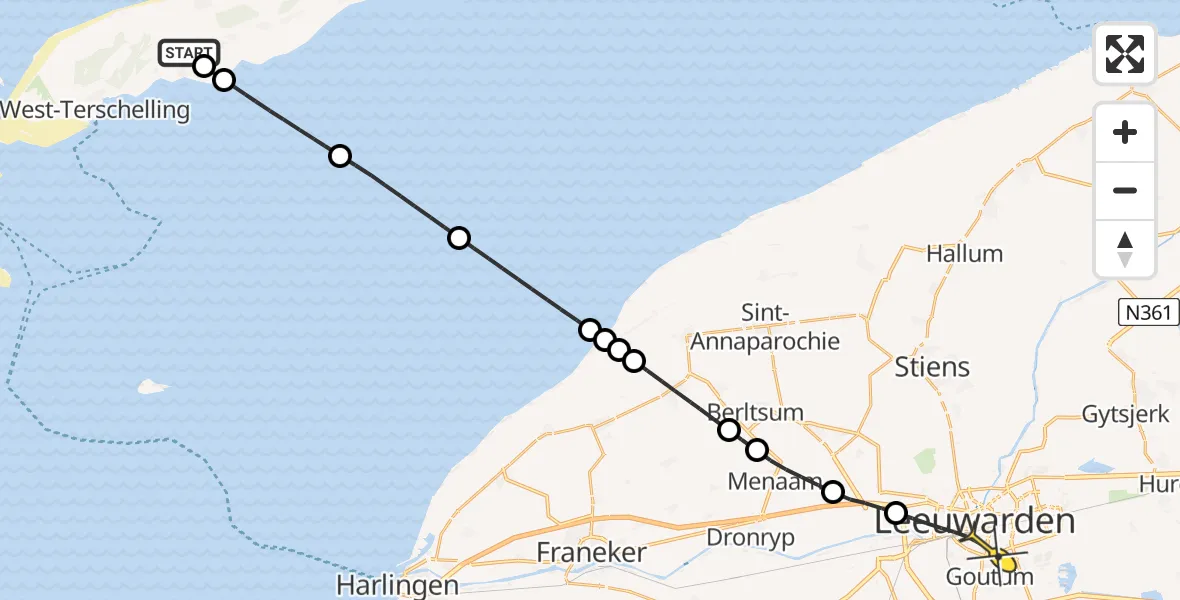 Routekaart van de vlucht: Ambulanceheli naar Leeuwarden, Seerijp