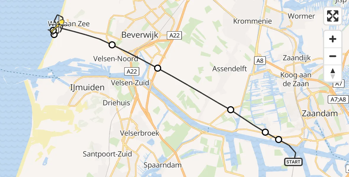Routekaart van de vlucht: Lifeliner 1 naar Wijk aan Zee, Kanaalkade