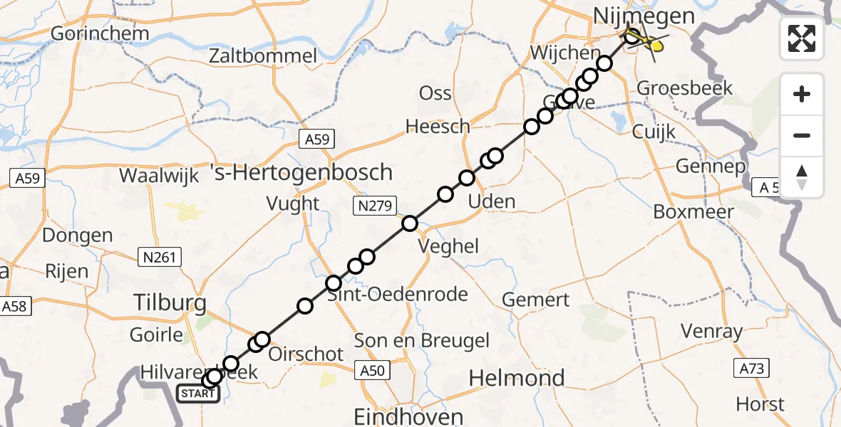 Routekaart van de vlucht: Lifeliner 3 naar Radboud Universitair Medisch Centrum, Provinciale weg