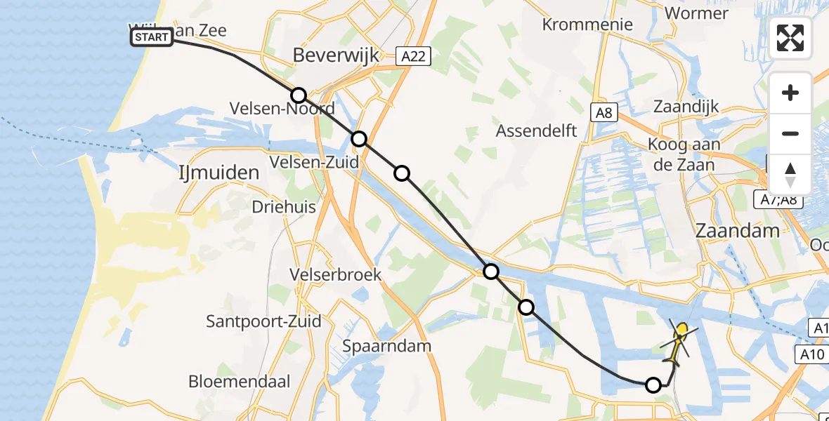 Routekaart van de vlucht: Lifeliner 1 naar Amsterdam Heliport, Julianaweg