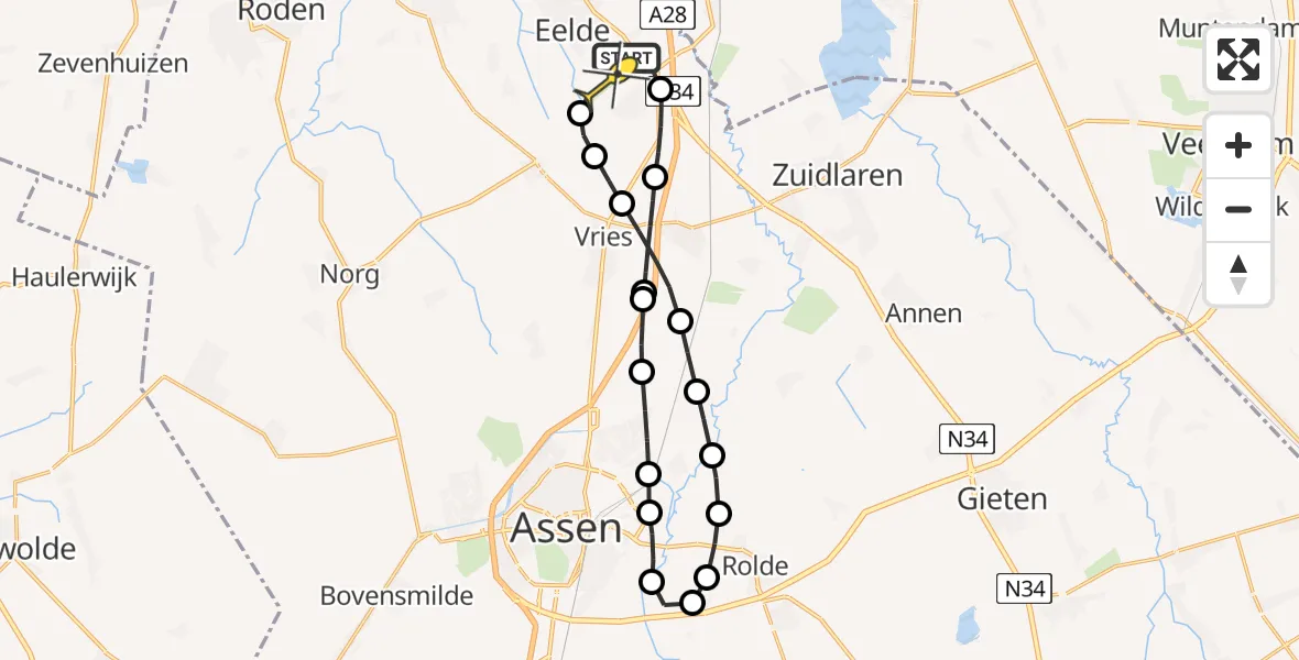 Routekaart van de vlucht: Lifeliner 4 naar Groningen Airport Eelde, Burgemeester J.G. Legroweg