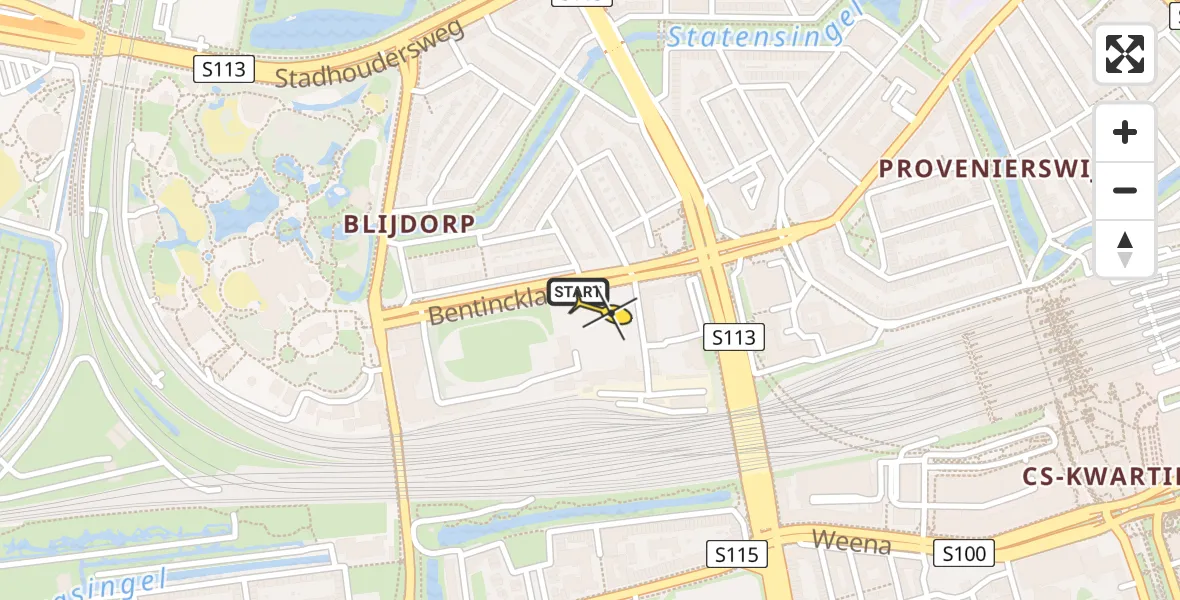 Routekaart van de vlucht: Lifeliner 2 naar Rotterdam, Bentincklaan